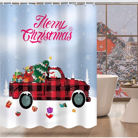 Christmas Shower Curtain, Waterproof Fabric for Home Decorations Gifts - Picture 2 of 4